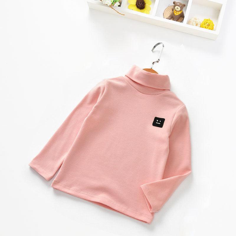 Toddler Kids Boys and Girls Solid Color High Collar Cute Print Bottoming Shirt Children's Long Sleeved T-shirt - PrettyKid