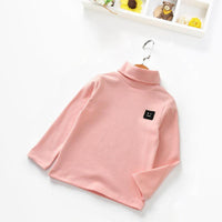 Toddler Kids Boys and Girls Solid Color High Collar Cute Print Bottoming Shirt Children's Long Sleeved T-shirt - PrettyKid