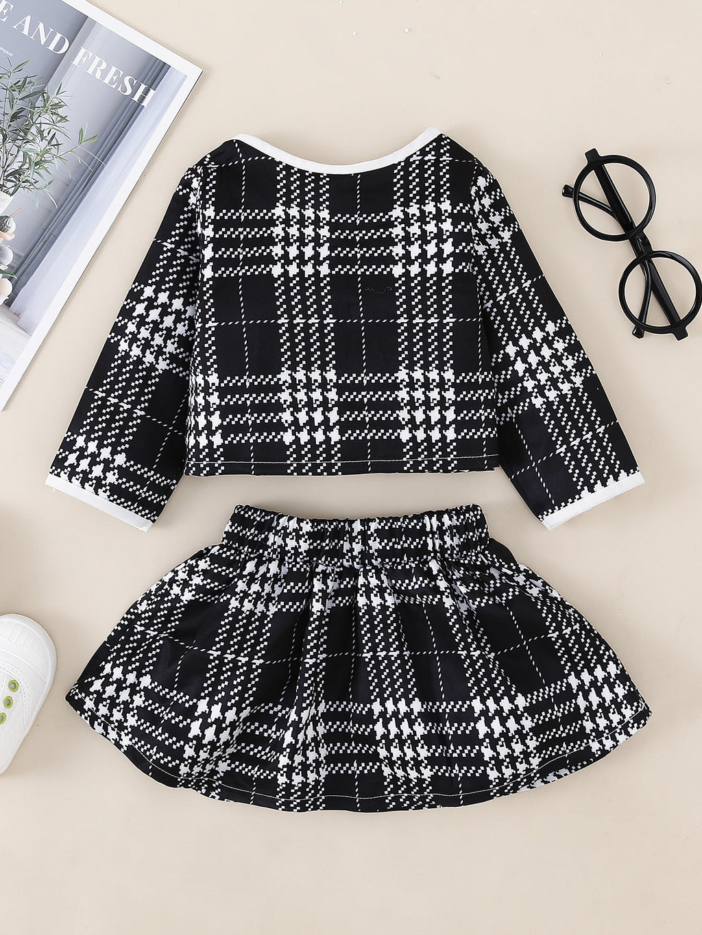 Baby Girl Plaid Coat And Skirt Two Piece Baby Sets - PrettyKid
