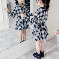 Long-Sleeve Plaid Dress with a Belt - PrettyKid