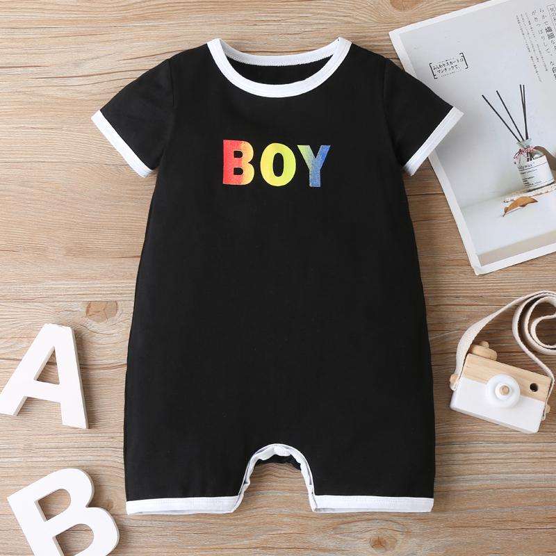 New Born Baby Boy Color Letter Printing Bodysuit - PrettyKid