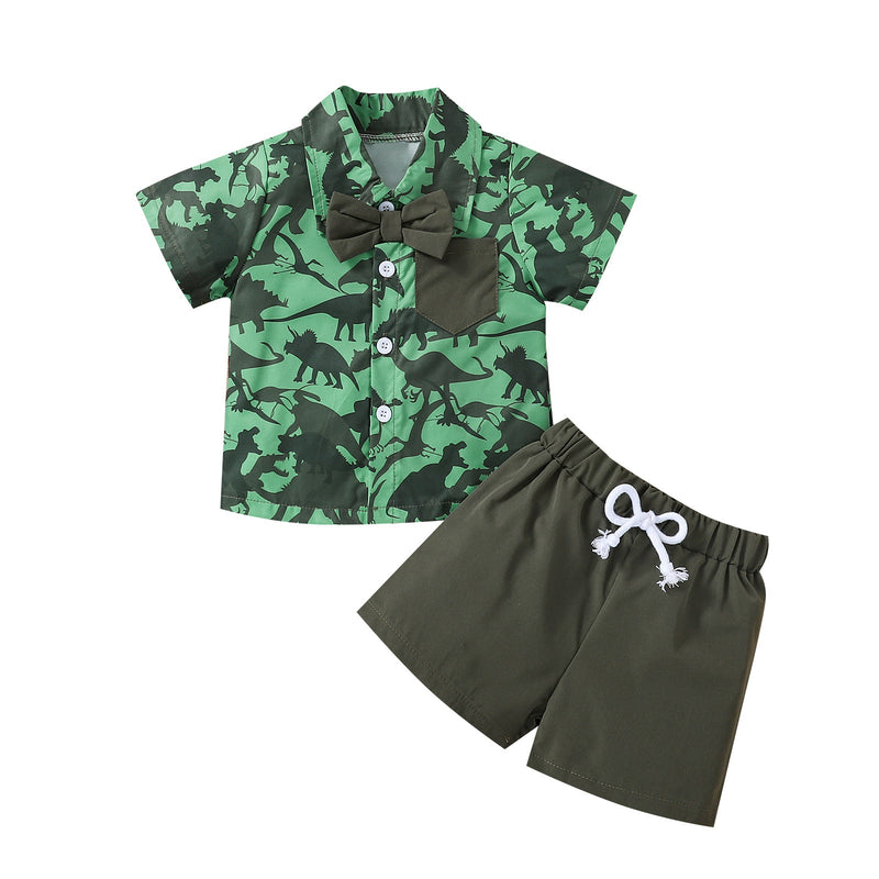 12M-4Y Toddler Boys Clothing Sets Dinosaur Print Bowtie Shirts & Shorts Wholesale Boy Boutique Clothes - PrettyKid