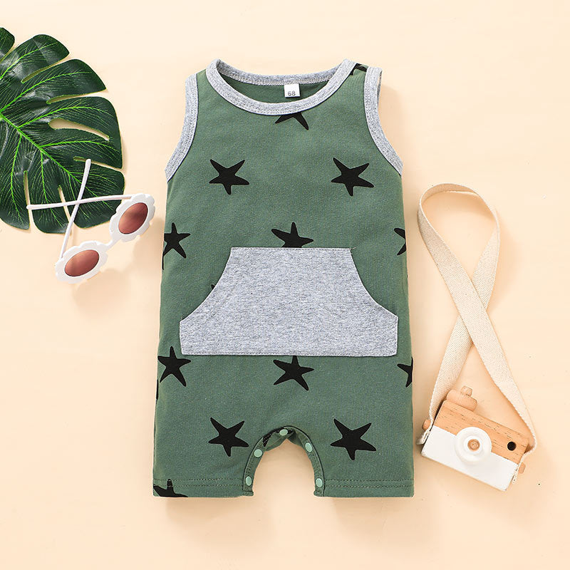 Baby Boy Sleeveless Star Print Bodysuit Baby Boy Romper Jumpsuit - PrettyKid