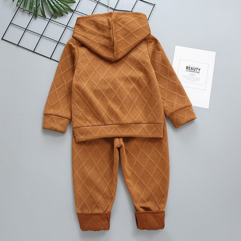 Brown Grid Hooded Sweatshirt And Pants Wholesale Boy Clothes Sets - PrettyKid