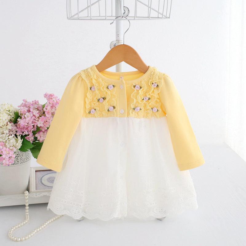 Baby Girl Long Sleeve Rose Mesh Lace Dress Baby Girl Princess Dress - PrettyKid