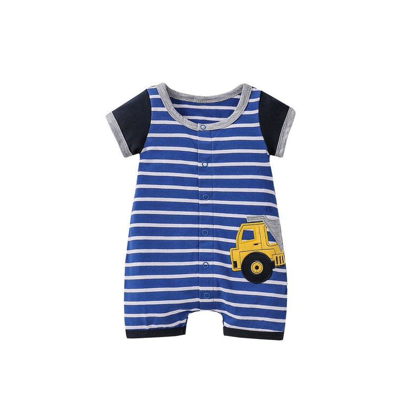 Colorblock Car Print Stripe Baby Boy Romper Jumpsuit - PrettyKid