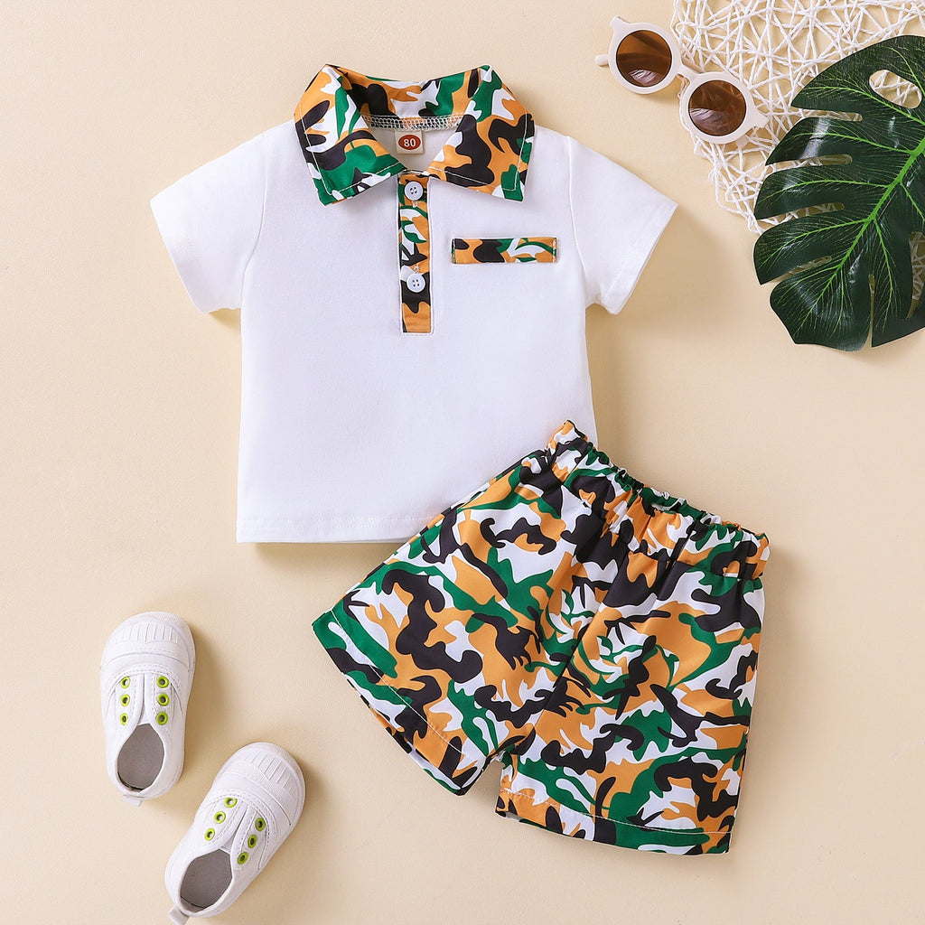 9M-3Y Camo Lapel Buttoned PoIo Shirt Set Wholesale Baby Clothes - PrettyKid