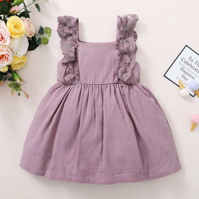 Toddler Girl Sweet Cute Bow Knot Decor Lace Ruffle Dress Wholesale - PrettyKid