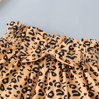 Stylish Solid Color Ruffled Top & Leopard Short Skirt - PrettyKid