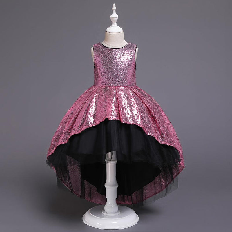 Girl Prom Sequin Dress Tail Princess Skirt Mesh Dress - PrettyKid