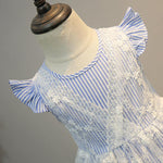 Girls Dress Striped Lace Dress Fly Sleeve Splice Princess Dress - PrettyKid