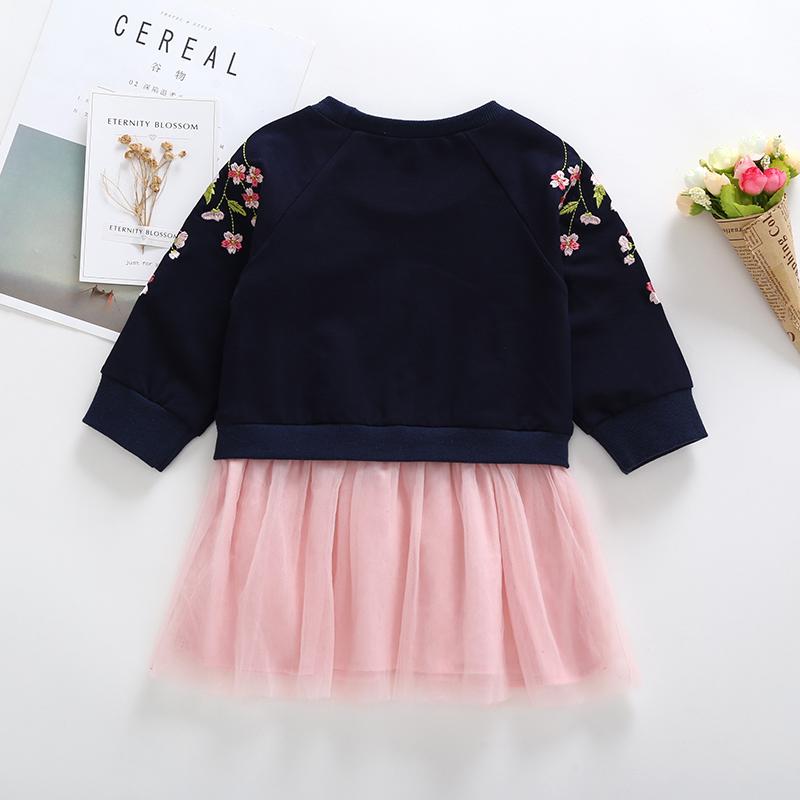 Sakura Embroidery Long Sleeve Mesh Tulle Dresses - PrettyKid
