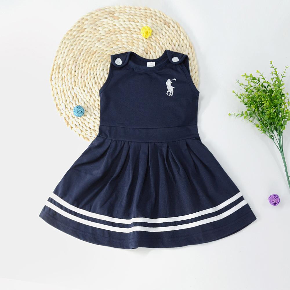 Toddler Girls Polo Collar Blue Preppy Style Dress - PrettyKid