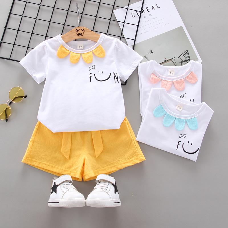 Toddler Girl Smiley T-shirt & A-line Shorts Wholesale Children's Clothing - PrettyKid