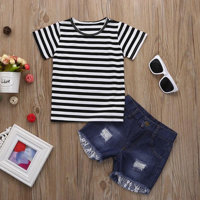 Grow Girl Striped T-shirt & Denim Shorts - PrettyKid