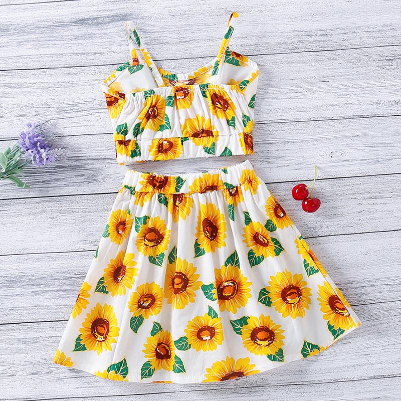 2-piece Sunflower Pattern Dress Set for Toddler Girl - PrettyKid