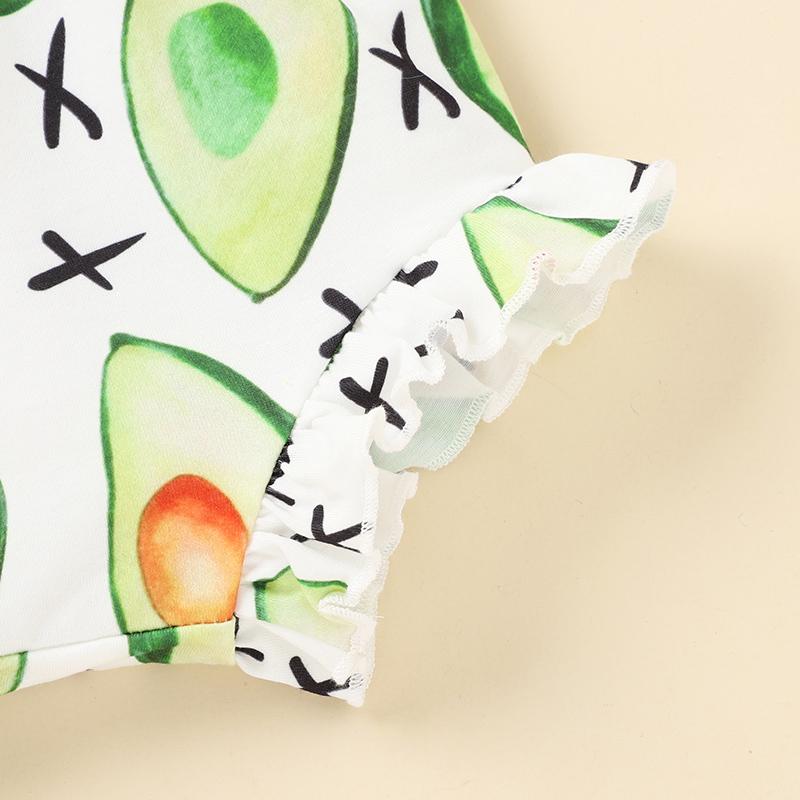 Baby Girl Fruit Pattern Romper & Super Shorts & Bowknot Headband - PrettyKid