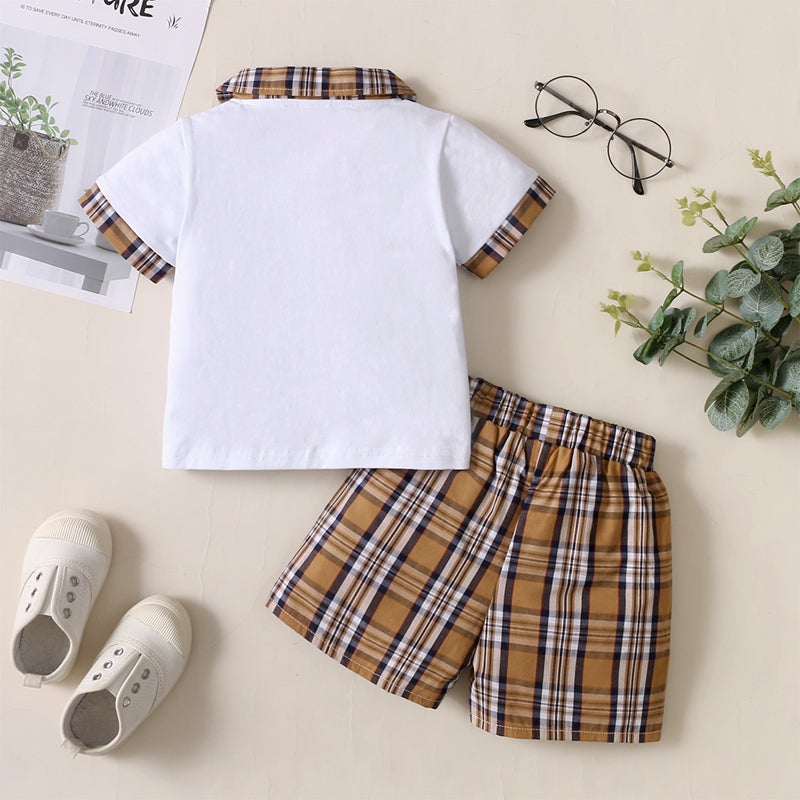 Wholesale Toddler Boy Plaid Collar Shirt & Plaid Shorts in Bulk - PrettyKid