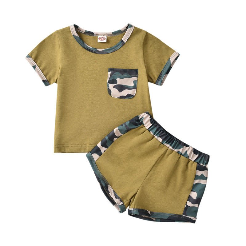 0-18M Baby Girls & Boys Clothes Sets Camo Print T-Shirts & Shorts Wholesale Baby Clothes In Bulk - PrettyKid
