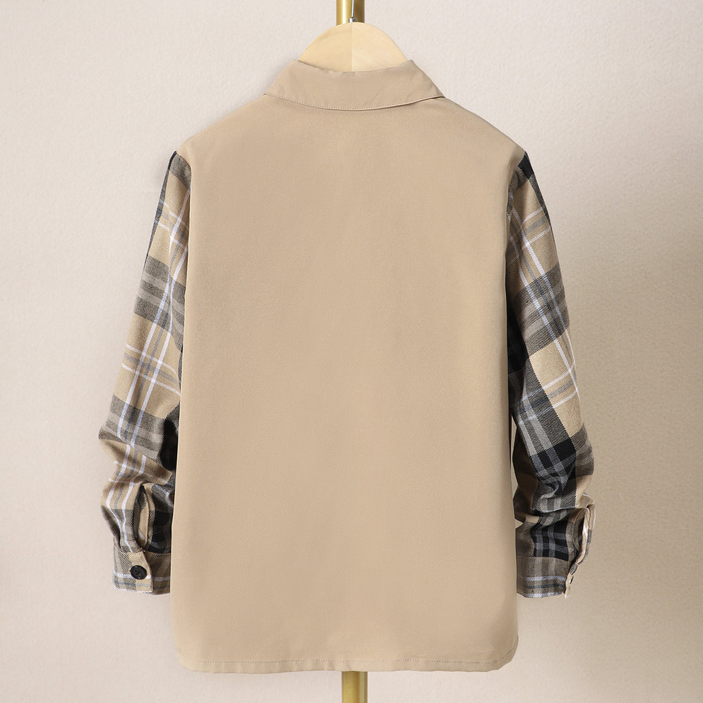 Wholesale Kid Color-block Plaid Print Long Sleeve Shirt in Bulk - PrettyKid