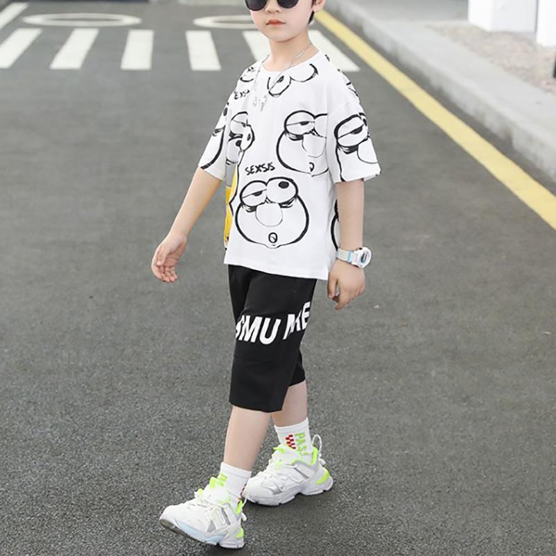 Boy Cartoon Cat Pattern T-shirt & Shorts Children's Clothing - PrettyKid