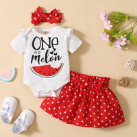 Baby Girl Letter Pattern Bodysuit & Polka Dot Skirt & Headband - PrettyKid