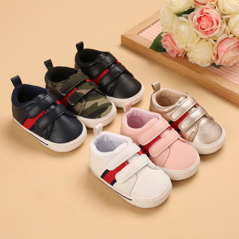 Baby Striped Print Velcro Strap Shoes - PrettyKid