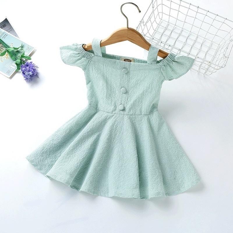 Toddler Girl Summer Flying Sleeve Plaid Princess Dress Wholesale Children's Clothing - PrettyKid