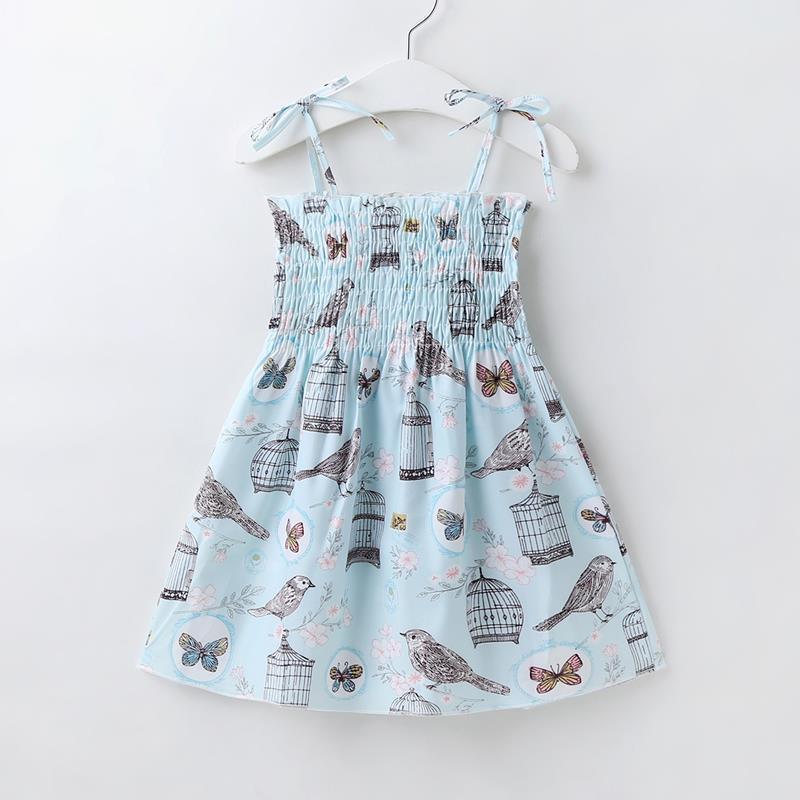 Toddler Girl Bird Pattern Summer Cami Dress Wholesale Children's Clothing - PrettyKid