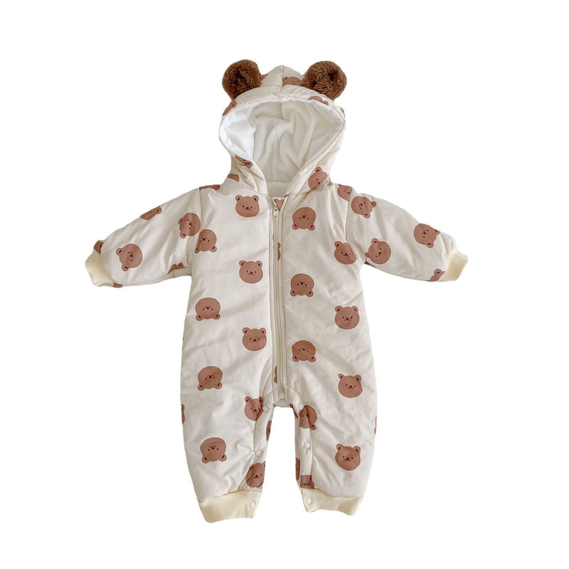 3-18M Baby Girl Onesies Cartoon Bear Print Long Sleeve Zip Hooded Romper Wholesale Baby Clothing - PrettyKid