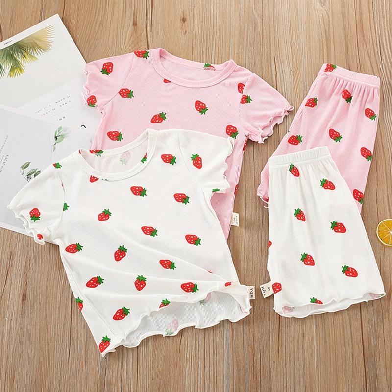 Toddler Girl Strawberry Pattern Summer T-shirt & Shorts Wholesale Children's Clothing - PrettyKid