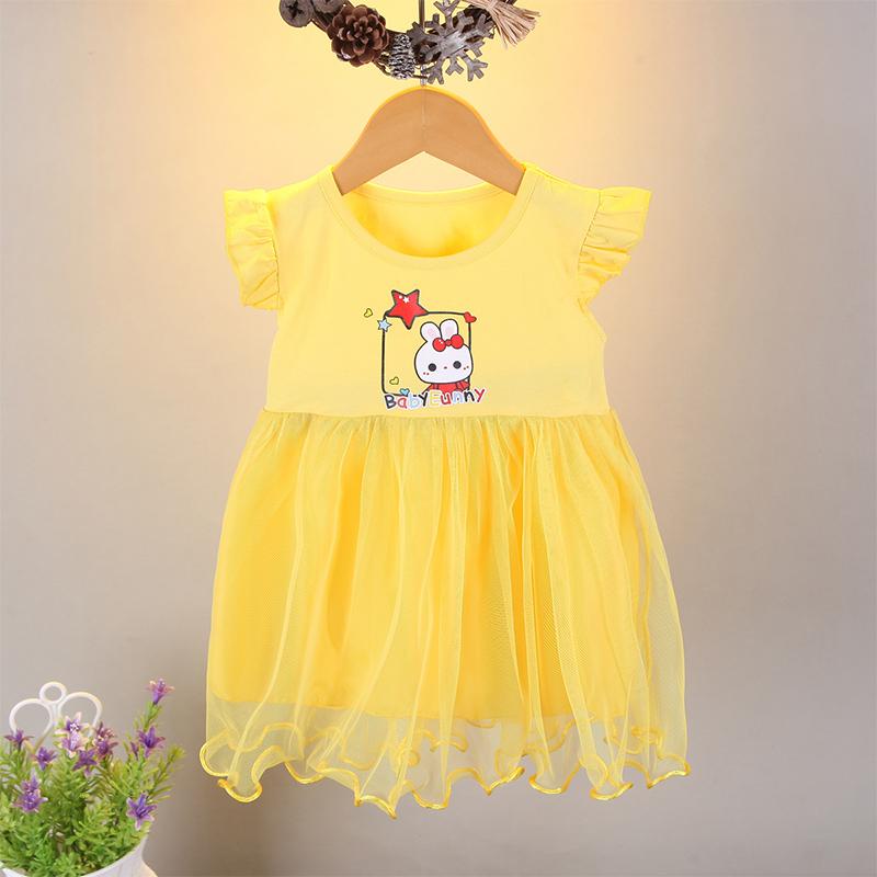 Toddler Girl Ruffle Sleeve Rabbit Mesh Hem Dress - PrettyKid