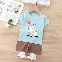 2pcs Fashion Bear Print T-shirt and Pants - PrettyKid