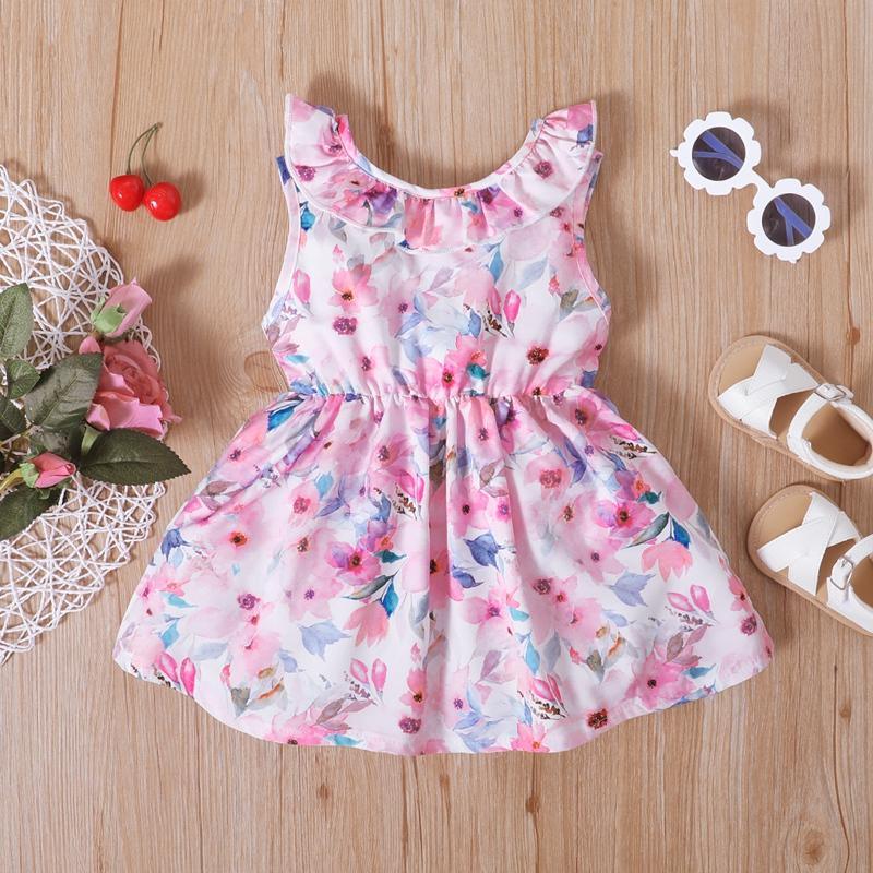 Toddler Girl Bowknot Decor Sleeveless Backless Floral Dress - PrettyKid