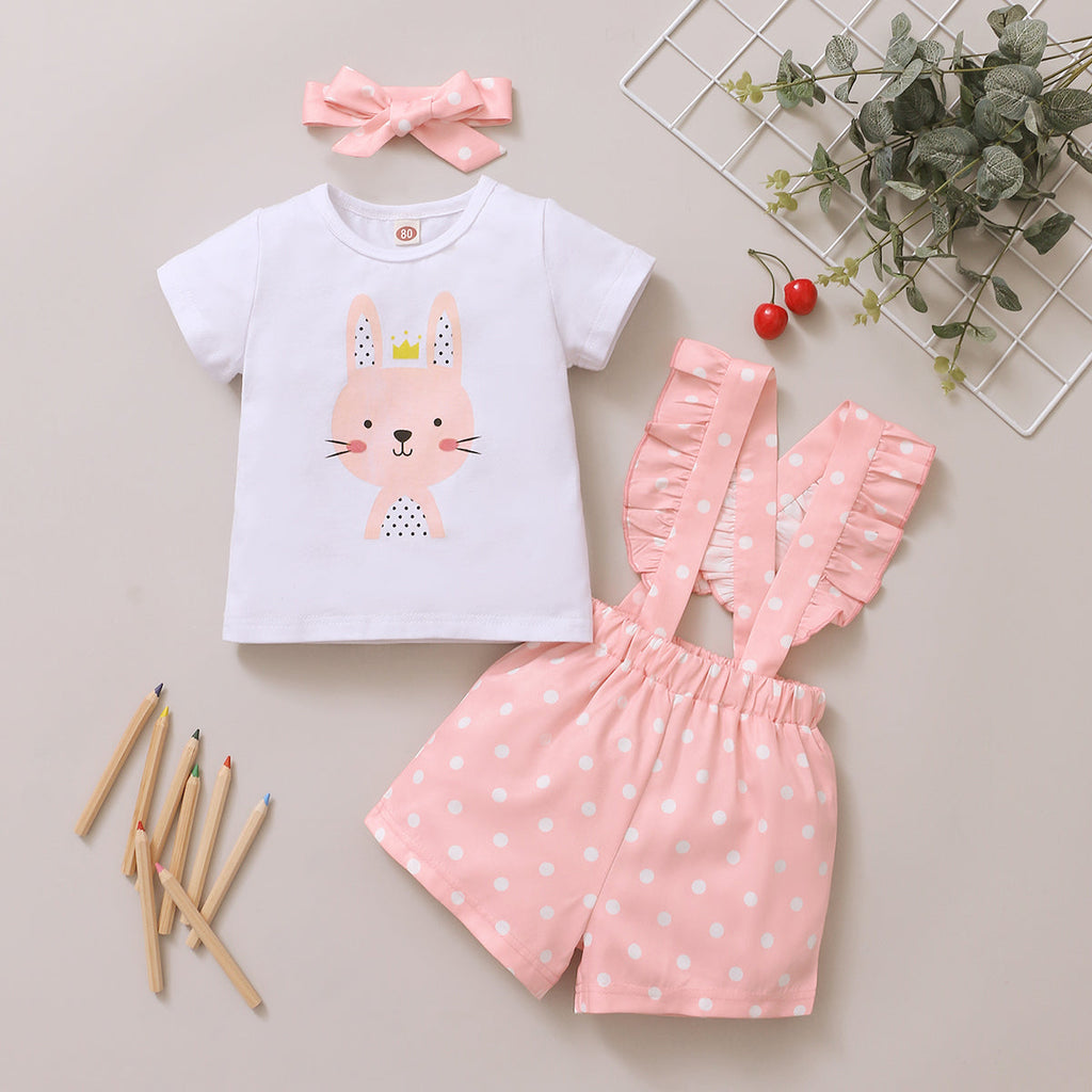 3-24M Baby Onesie Sets Animal Print T-Shirt Polka Dot Jumpsuit Headband Wholesale Baby Clothes KCL519303 - PrettyKid