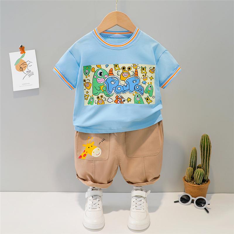 Toddler Boy Letter Print T-shirt & Crocodile Leather Shorts - PrettyKid