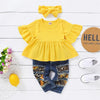 3-piece Solid Ruffle Tops & Jeans & Headband for Toddler Girl - PrettyKid