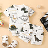 Baby Boy Dinosaur Print Striped Bodysuit & Shorts - PrettyKid