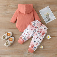 2-piece Hooded Romper & Floral Pants for Baby Girl - PrettyKid