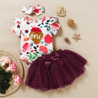 3-piece Floral Printed Bodysuit & Skirt & Headband for Baby Girl Children's Clothing - PrettyKid