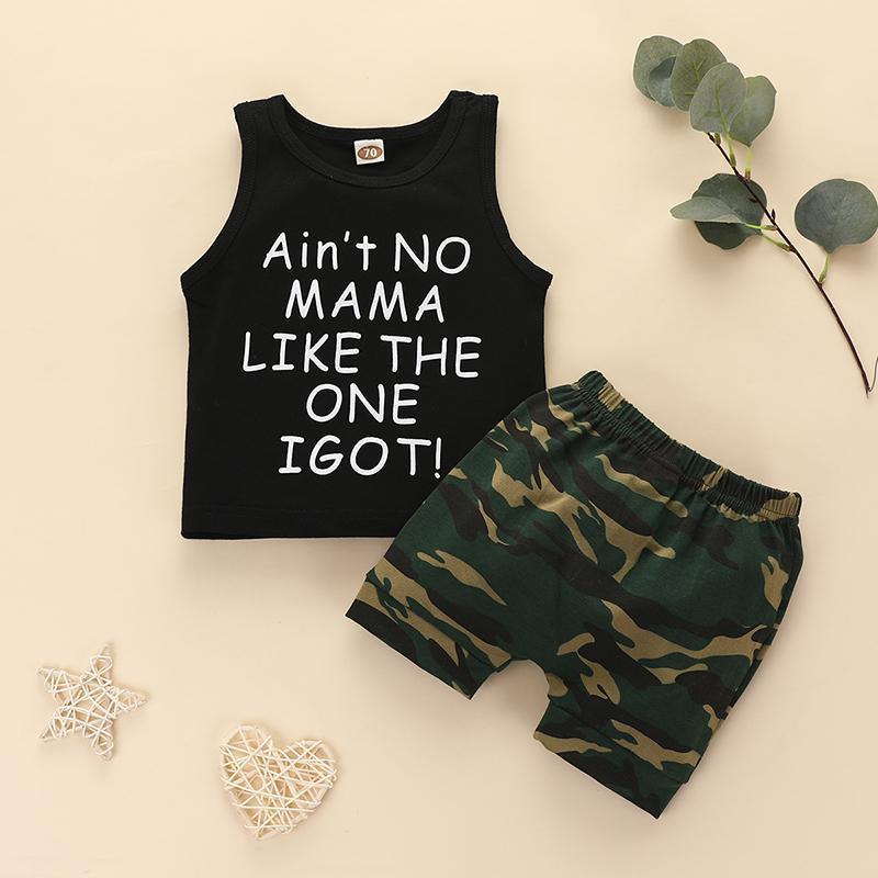 2pcs Fashion Letter Print T-shirt and Camouflage Pants Wholesale children's clothing - PrettyKid