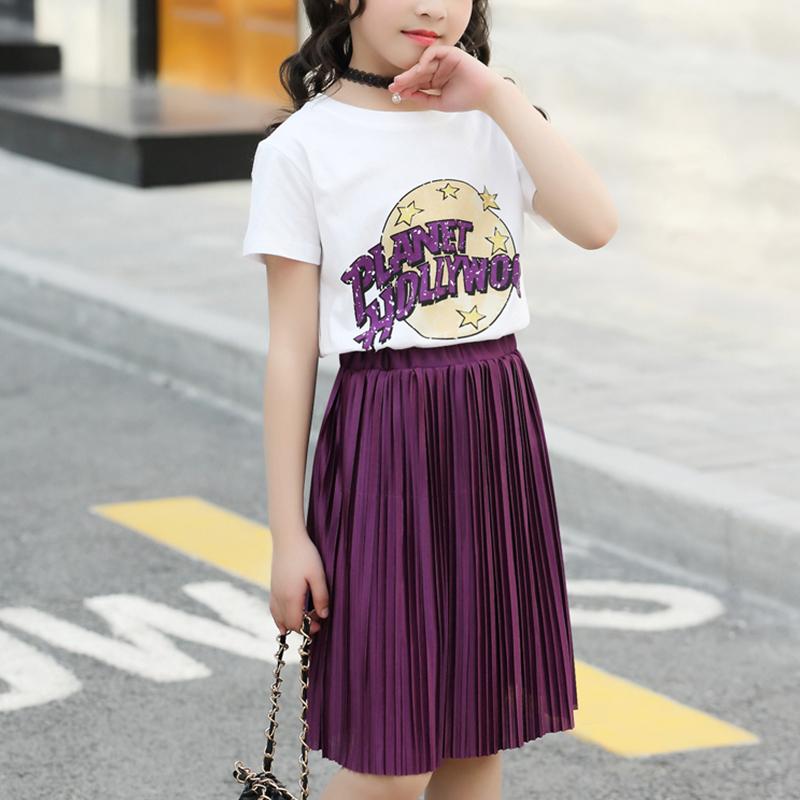 Kid Girl Star Letter Print Top & Pleated Skirt - PrettyKid