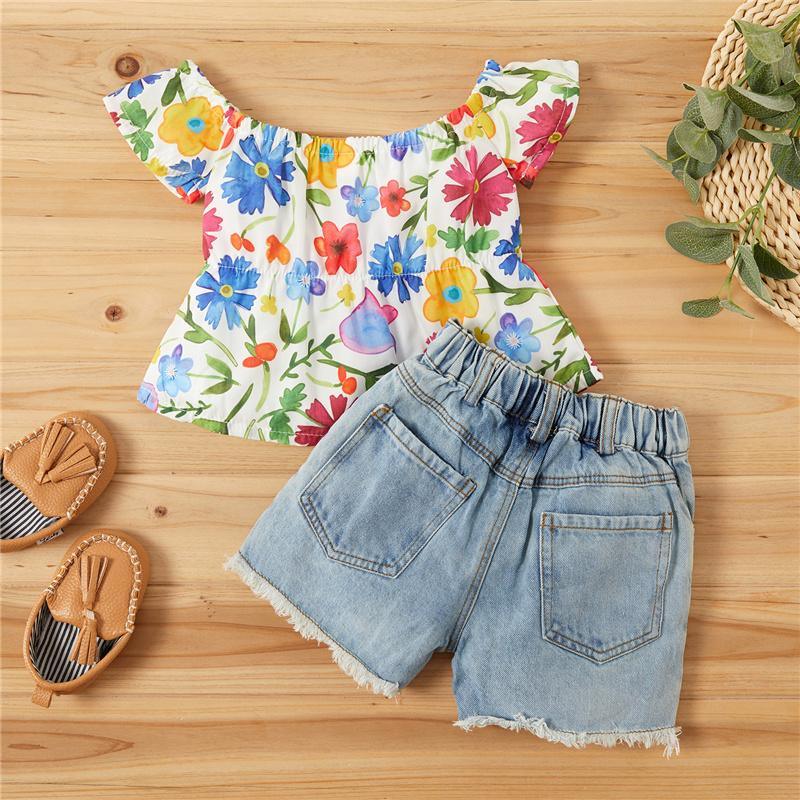 Grow Girl Floral Print Top & Denim Shorts - PrettyKid