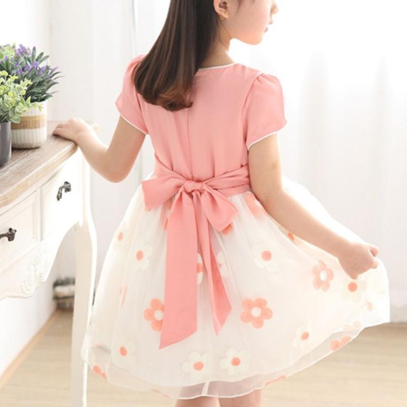 Bow Decor Floral Printed Tulle Dress for Girl - PrettyKid