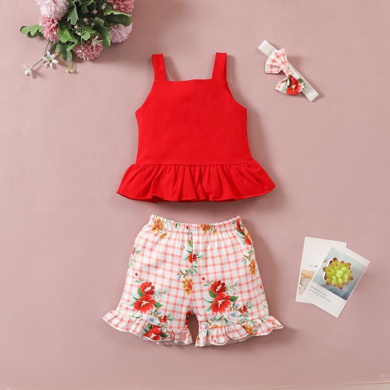 Grow Girl Cami Top & Floral Pattern Shorts & Bowknot Headband - PrettyKid