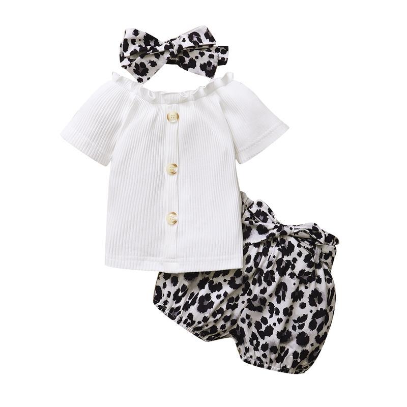 Baby Girl 3pcs Leopard Pattern Suit T-Shirt & Short & Headhand - PrettyKid