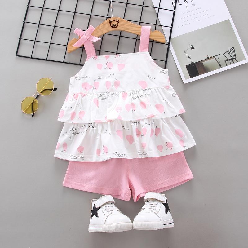 Toddler Girl Heart-shaped Suspender Top & Solid Color Shorts Wholesale Children's Clothing - PrettyKid