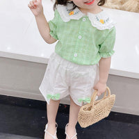 Toddler Girl Floral Lapel Top & Bowknor Shorts - PrettyKid