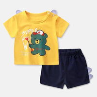 Toddler Boy Cartoon Bear Pattern Pajama Top & Shorts - PrettyKid