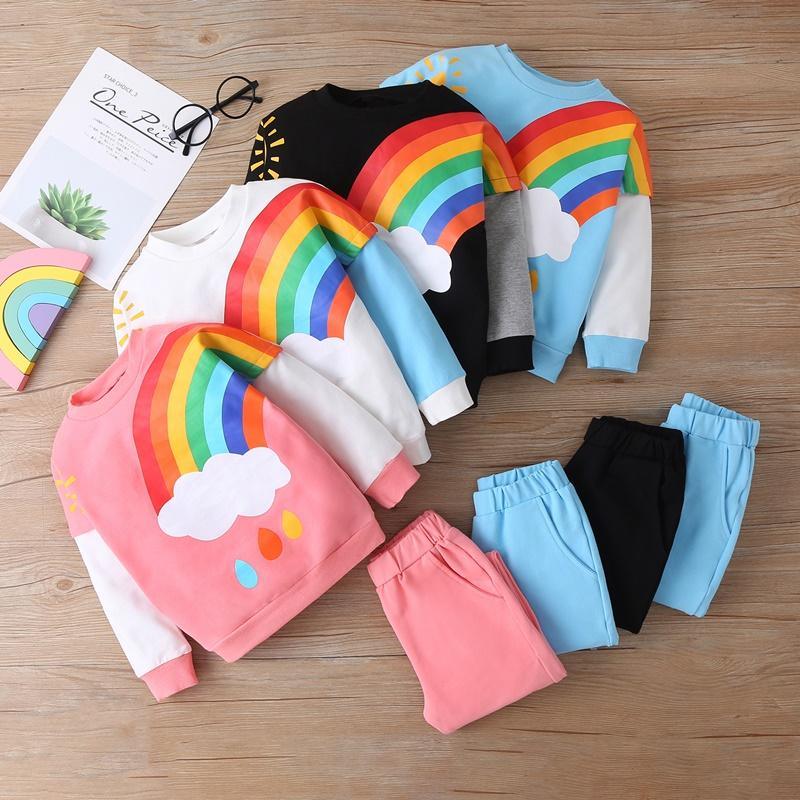 2-piece Rainbow Pattern Sweatshirts & Pants for Toddler Girl - PrettyKid